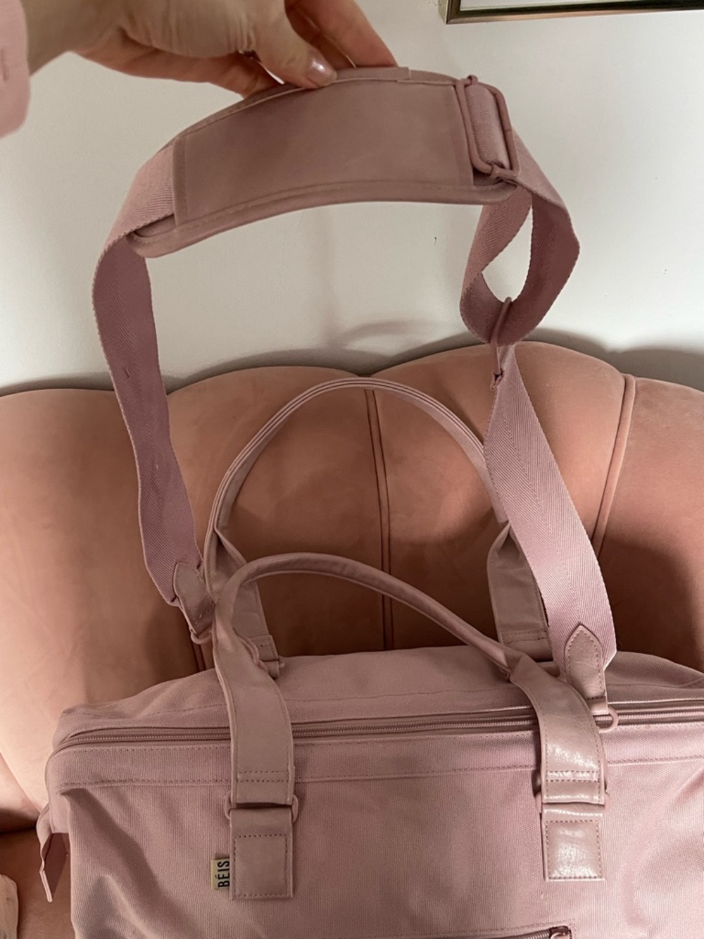 Beis The Weekeneder Bag in Atlas Pink, Blush Pink Travel Duffel Bag - Picture 2 of 5